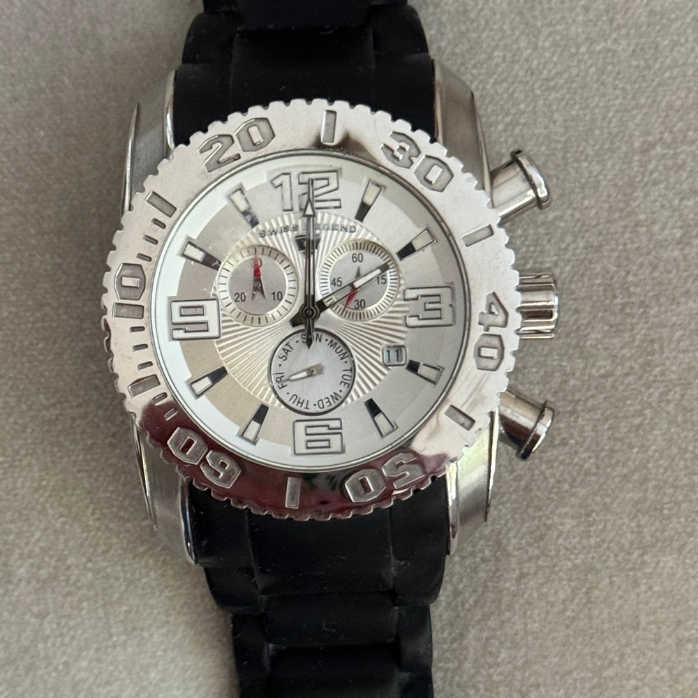 Swiss Legend Men's Watch Commander Chrono Silver Dial Blk Band Watch